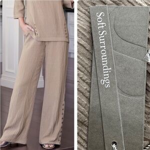 SOFT SURROUNDINGS NWT OCEO GAUZE WIDE LEG PANTS IN PEBBLE TAUPE PETITE XL